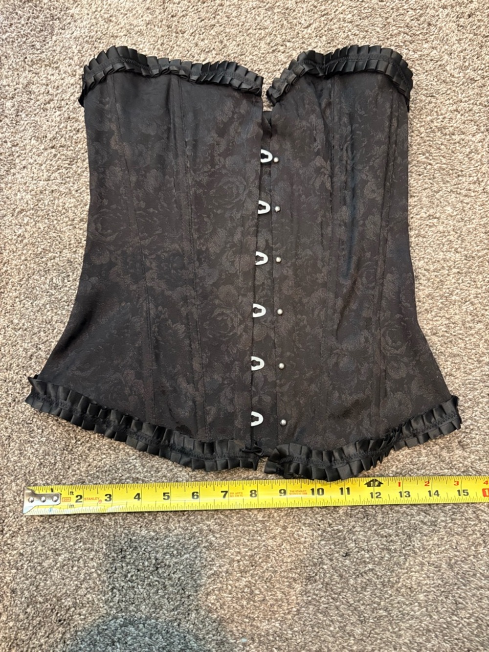 PrettyLittleThing Black Floral Jacquard Corset Top with Pleated Edge